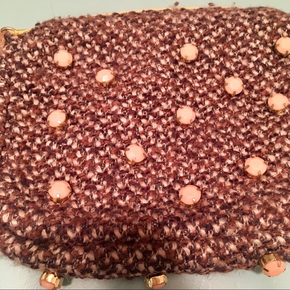 Anthropologie Winter Brown Tweed Albright Rhinestone Jewel Zip Clutch Bag Purse - Picture 3 of 3